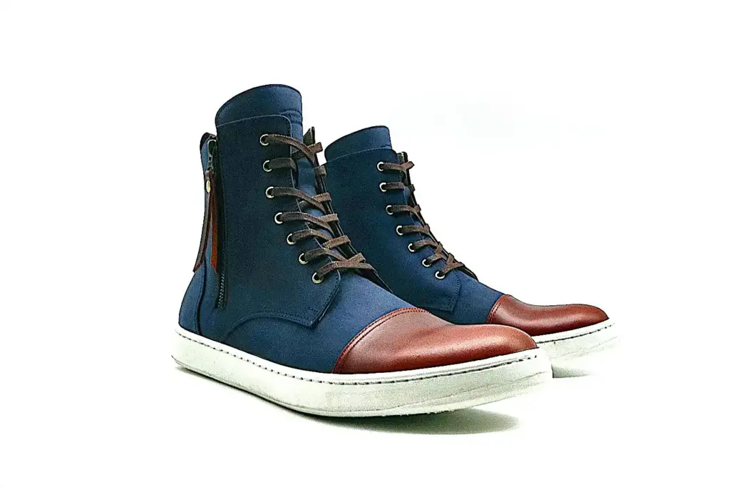 Tato blue red white https://cooperativehandmade.com/shop/tato-fatty-blue-red-ranger-white-handmade-leather-ankle-boots.html $224