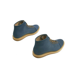 Ocho fatty ocean blue details beige handmade leather shoes - Cooperative Handmade