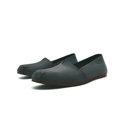 Pampa Man fatty matte black details red handmade leather flat shoes - Cooperative Handmade