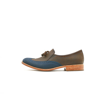 Chloe fatty brown fatty blue handmade leather shoes - Cooperative Handmade