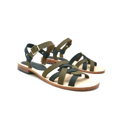 Juana green black handmade leather sandals - Cooperative Handmade