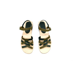 Juana green black handmade leather sandals - Cooperative Handmade