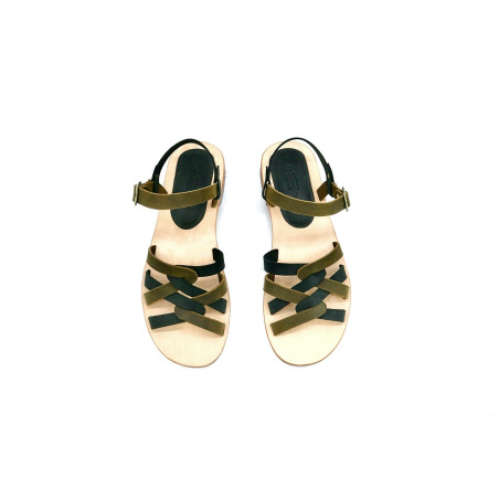 Juana green black handmade leather sandals - Cooperative Handmade