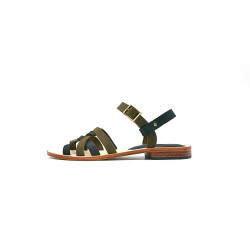 Juana green black handmade leather sandals - Cooperative Handmade