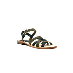 Juana green black handmade leather sandals - Cooperative Handmade