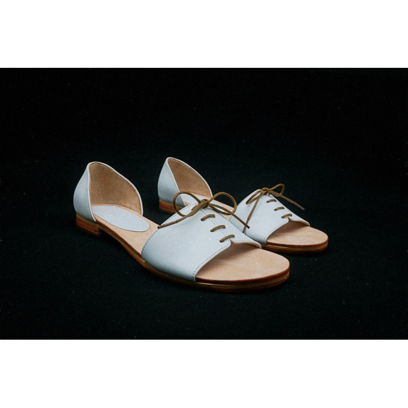 Maria white ranger details beige handmade leather sandals - Cooperative Handmade