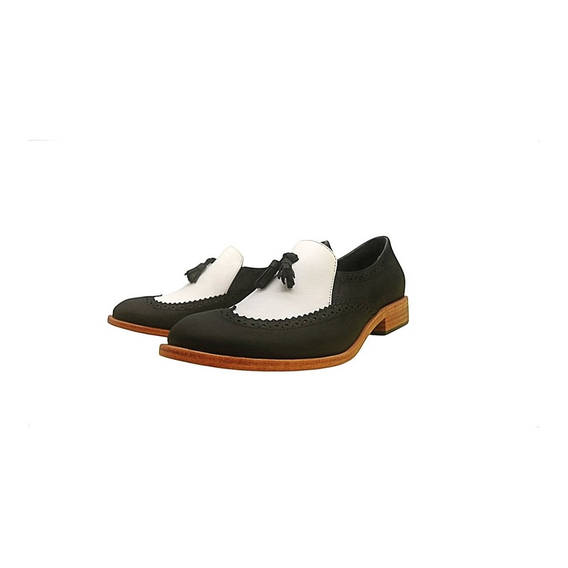 Chloe fatty matte black white nappa handmade leather shoes - Cooperative Handmade