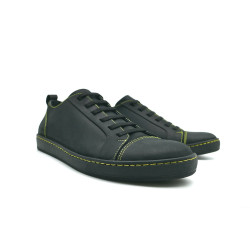 Baires fatty matte black details yellow elastic handmade leather sneakers - Cooperative Handmade