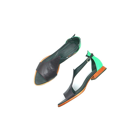 Mia tricolor purple black cyan green handmade leather sandals - Cooperative Handmade