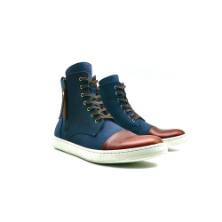 Tato fatty blue red ranger white handmade leather ankle boots - Cooperative Handmade