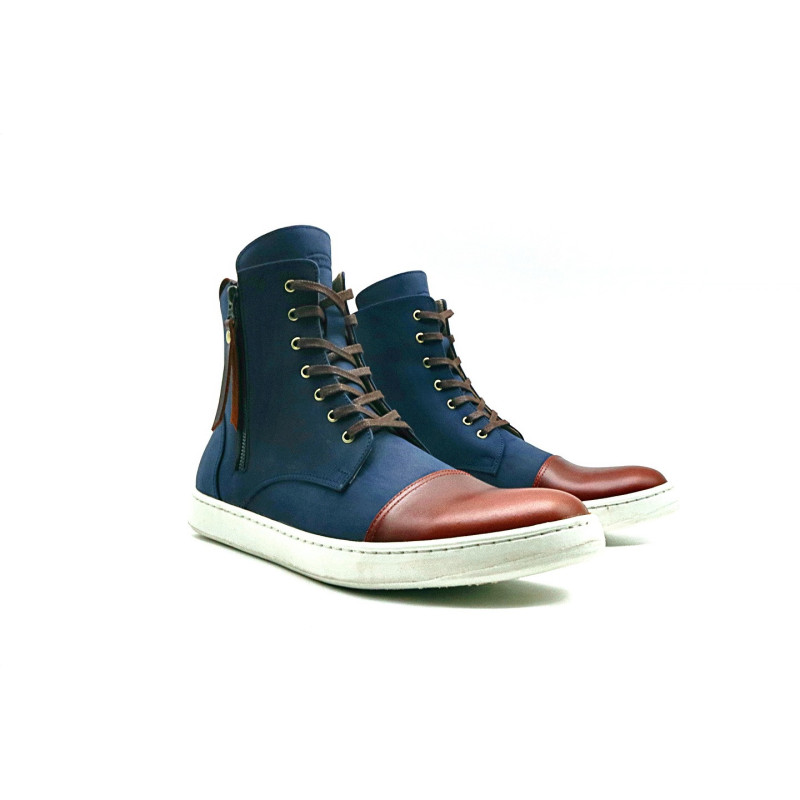 Tato fatty blue red ranger white handmade leather ankle boots - Cooperative Handmade