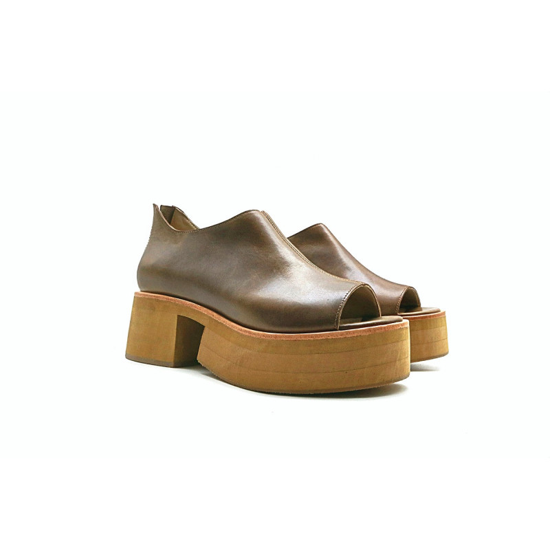 Mica camel cerato handmade leather platform sandals - Cooperative Handmade