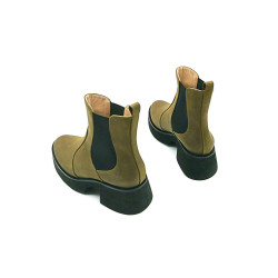 Hache Platform fatty olive green black handmade leather ankle boots - Cooperative Handmade