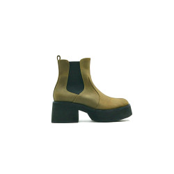 Hache Platform fatty olive green black handmade leather ankle boots - Cooperative Handmade
