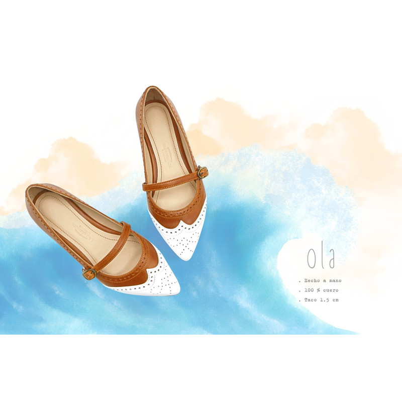 Ola caramel alamo white nappa handmade leather shoes - Cooperative Handmade