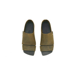 Nuna handmade leather sandals fatty green fatty black details beige - Cooperative Handmade