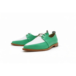 Luna cyan green nappa white nappa handmade leather shoes - Cooperative Handmade