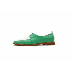 Luna cyan green nappa white nappa handmade leather shoes - Cooperative Handmade