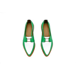 Luna cyan green nappa white nappa handmade leather shoes - Cooperative Handmade