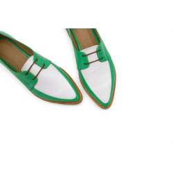 Luna cyan green nappa white nappa handmade leather shoes - Cooperative Handmade