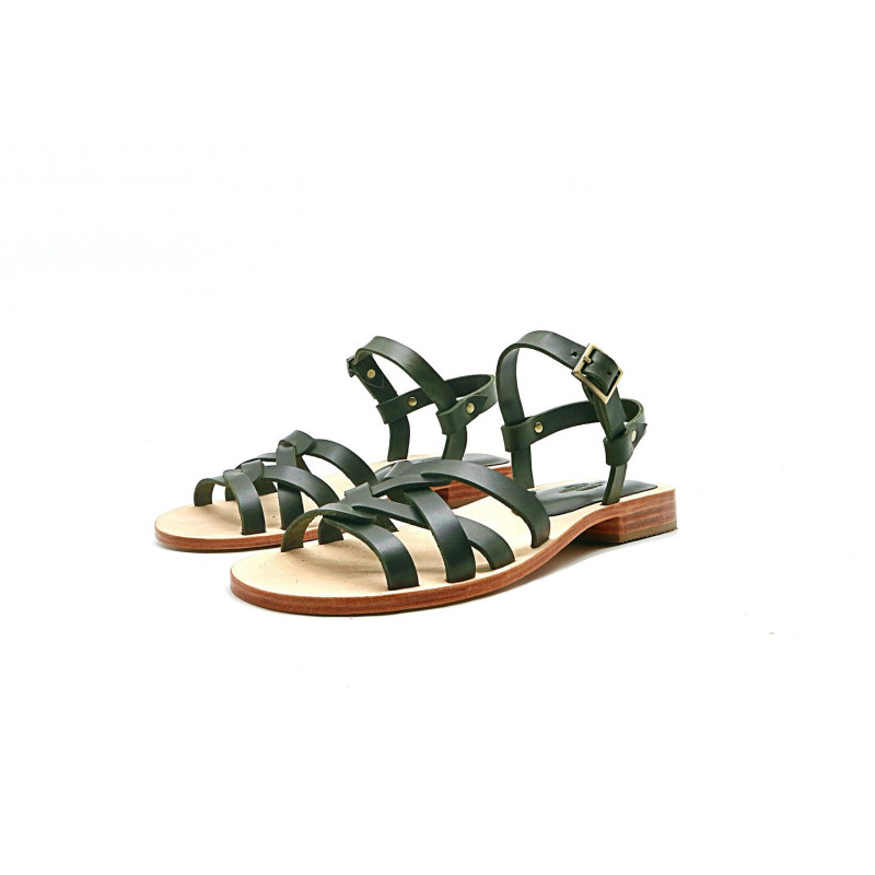 Juana green alamo handmade leather sandals - Cooperative Handmade