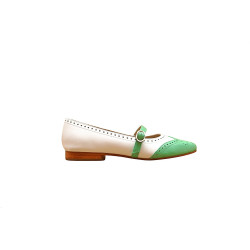 Ola white premium nappa cyan green nappa handmade leather shoes - Cooperative Handmade