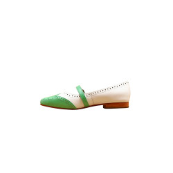 Ola white premium nappa cyan green nappa handmade leather shoes - Cooperative Handmade