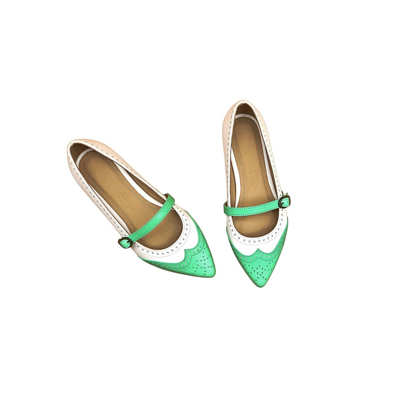 Ola white premium nappa cyan green nappa handmade leather shoes - Cooperative Handmade