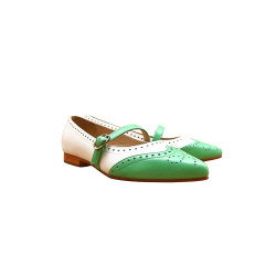 Ola white premium nappa cyan green nappa handmade leather shoes - Cooperative Handmade