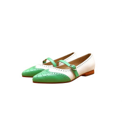 Ola white premium nappa cyan green nappa handmade leather shoes - Cooperative Handmade