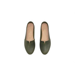Pampa Fem version B green alamo details yellow handmade leather flat shoes - Cooperative Handmade