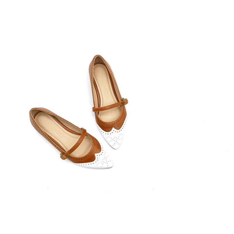 Ola caramel alamo white nappa handmade leather shoes - Cooperative Handmade