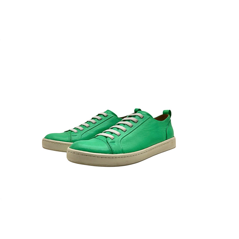 Baires cyan green nappa white elastic handmade leather sneakers - Cooperative Handmade