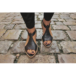 Mia tricolor purple black cyan green handmade leather sandals - Cooperative Handmade