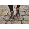 Mia tricolor purple black cyan green handmade leather sandals - Cooperative Handmade