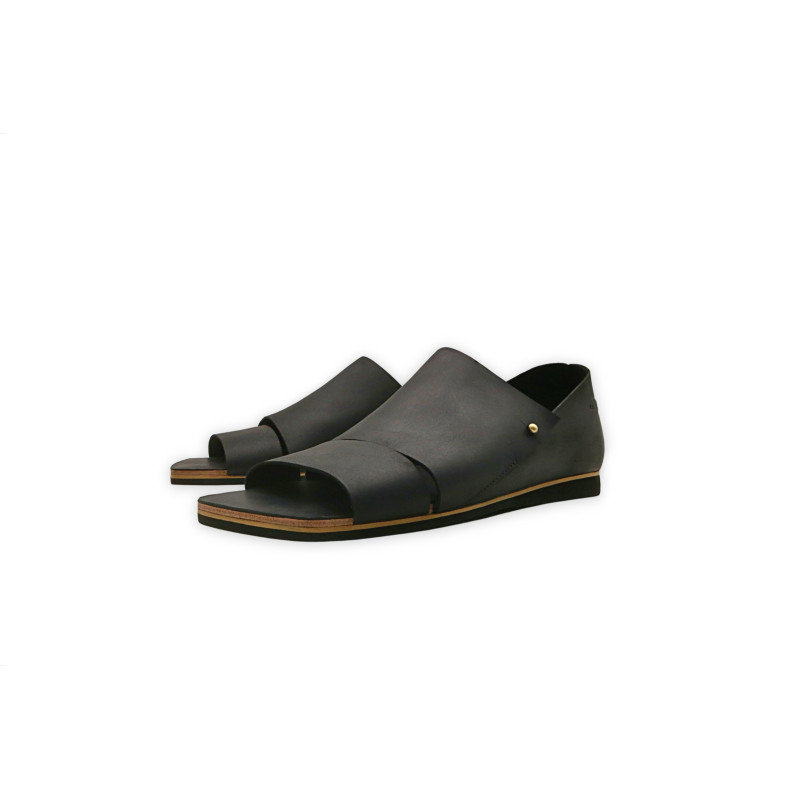 Nuna B fatty matte black beige beige handmade leather sandals - Cooperative Handmade