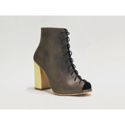 Friné handmade leather shoes camel cerato details black brown wooden heels natural 9 cm