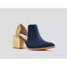 Alfonsina handmade leather shoes fatty blue caramel ranger details green beige wooden heels natural 7 cm