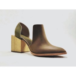 Alfonsina camel cerato fatty green wooden heels natural 7 cm