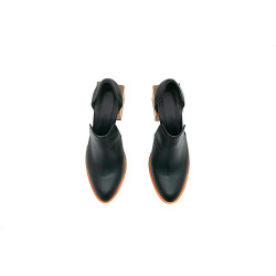 Alfonsina black napa details beige wooden heels natural 7 cm
